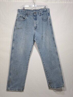 Vintage WRANGLER "Rugged" Natural Fraying/Distressing TRASH Blue Jean Men 36x30.